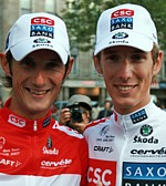 Frank et Andy Schleck pendant la premi�re �tape du Tour de France 2008